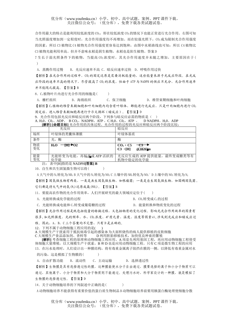 高中三年级生物选修全一册综合测试卷_第1页