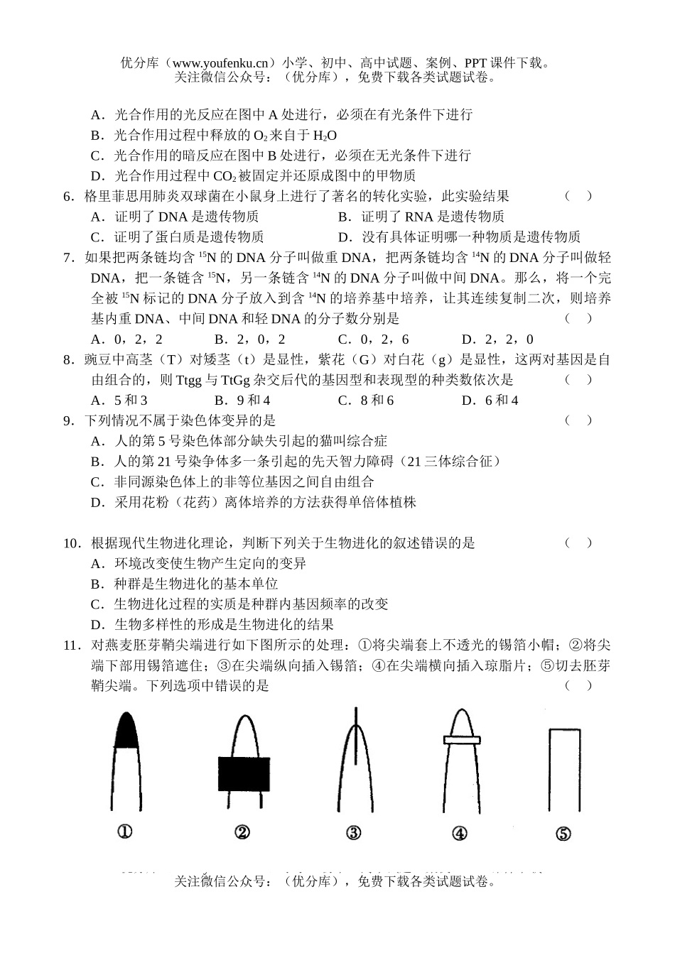 高中三年级生物质量检测试卷_第2页