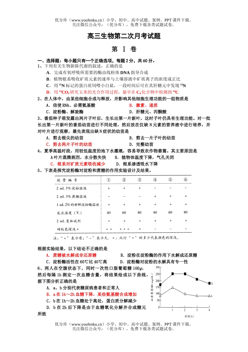 高中三年级生物第二次月考2试卷_第1页