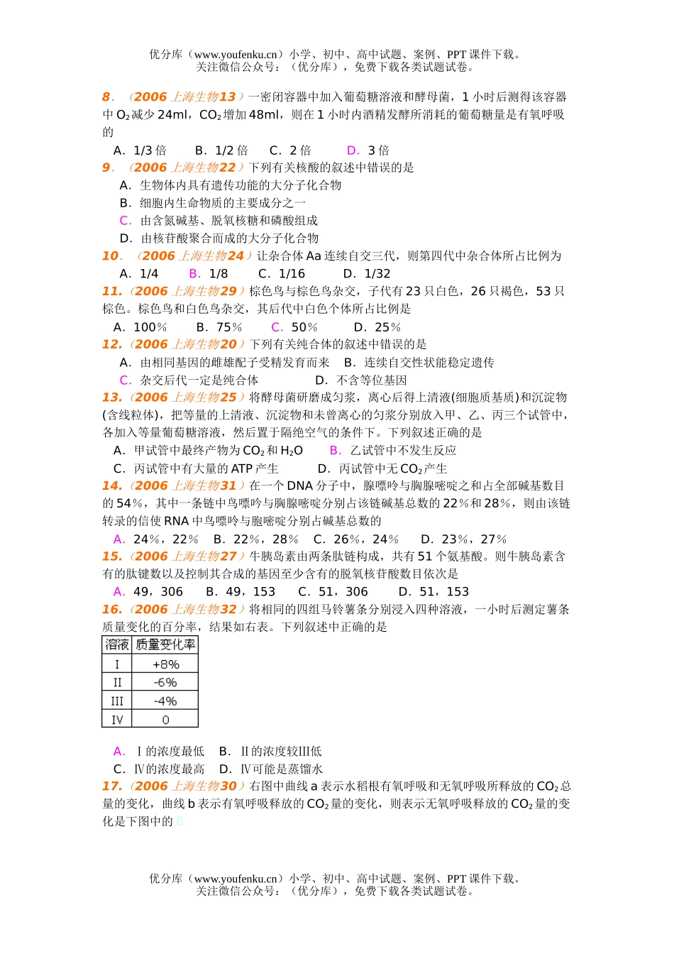 高中三年级生物第三轮模拟试卷_第2页