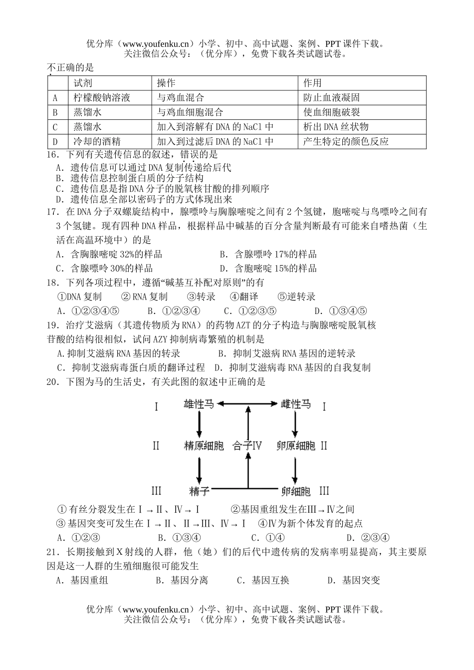 高中三年级生物遗传与进化模块考试卷_第3页