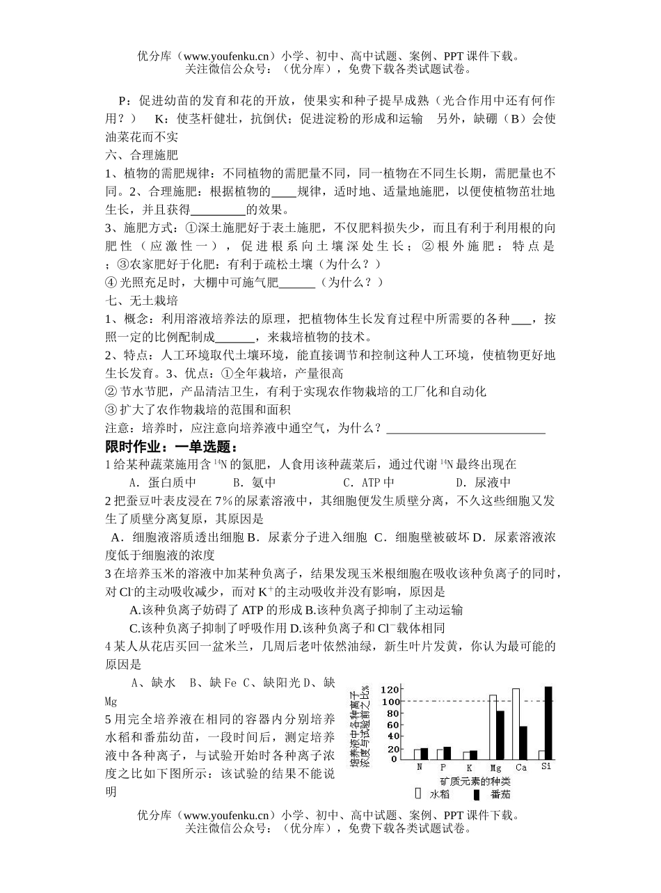 高中三年级生物矿质营养测试卷_第3页