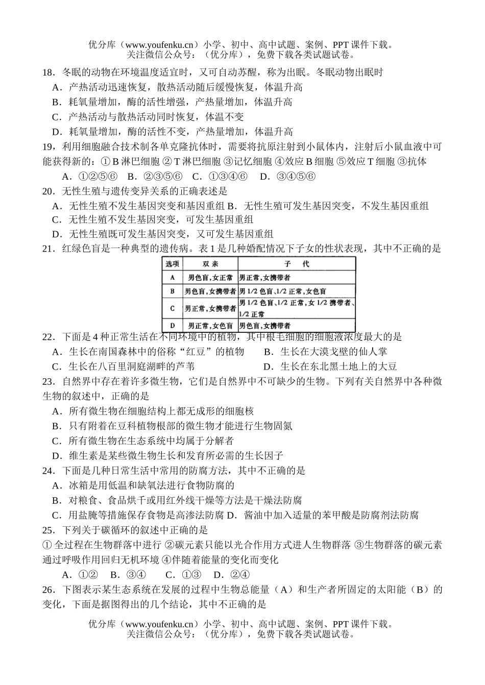 高中三年级生物高考摸拟7试卷_第2页