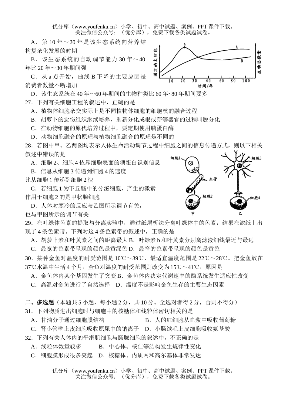 高中三年级生物高考摸拟7试卷_第3页