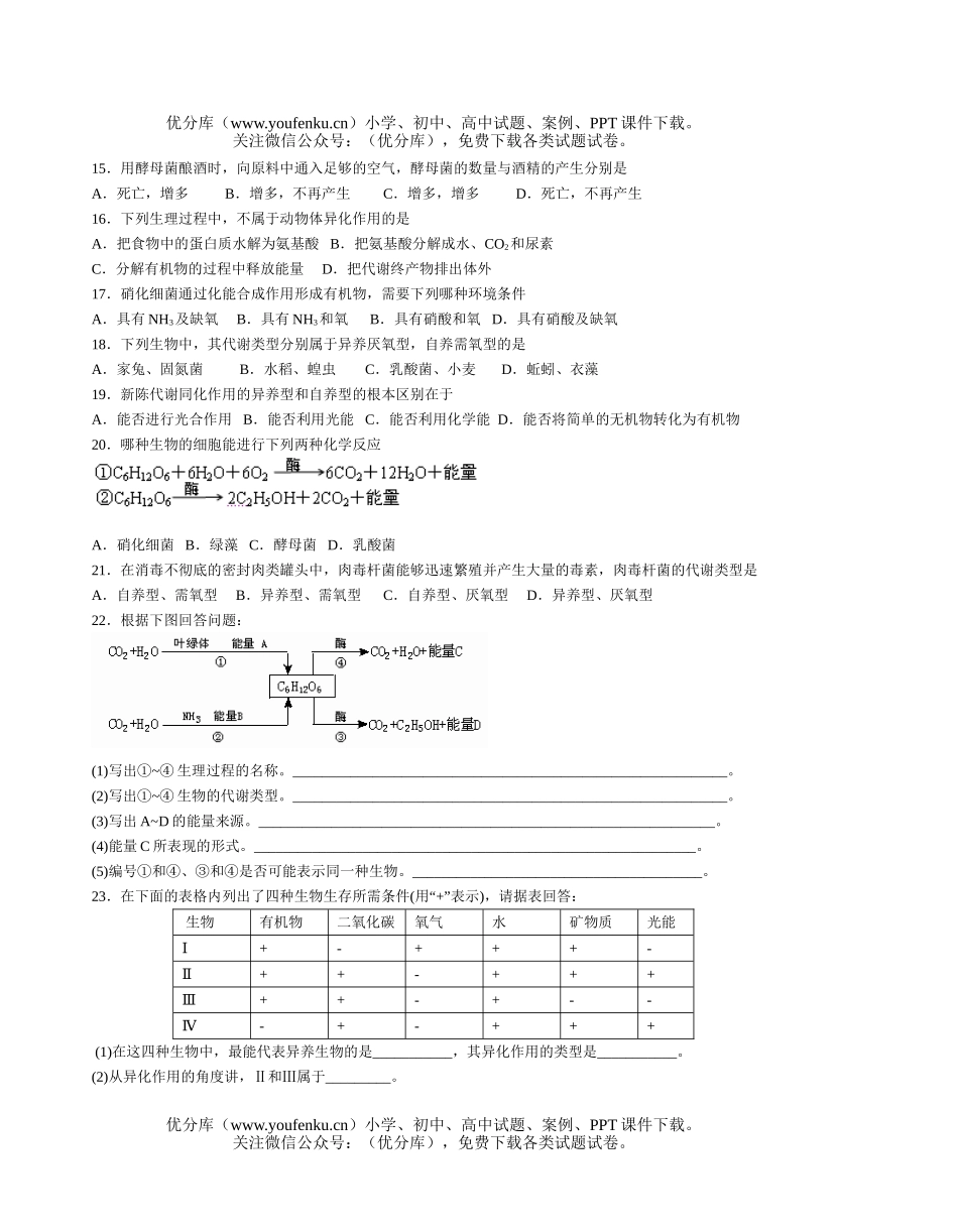 高中三年级生物的代谢类型练习试卷_第1页