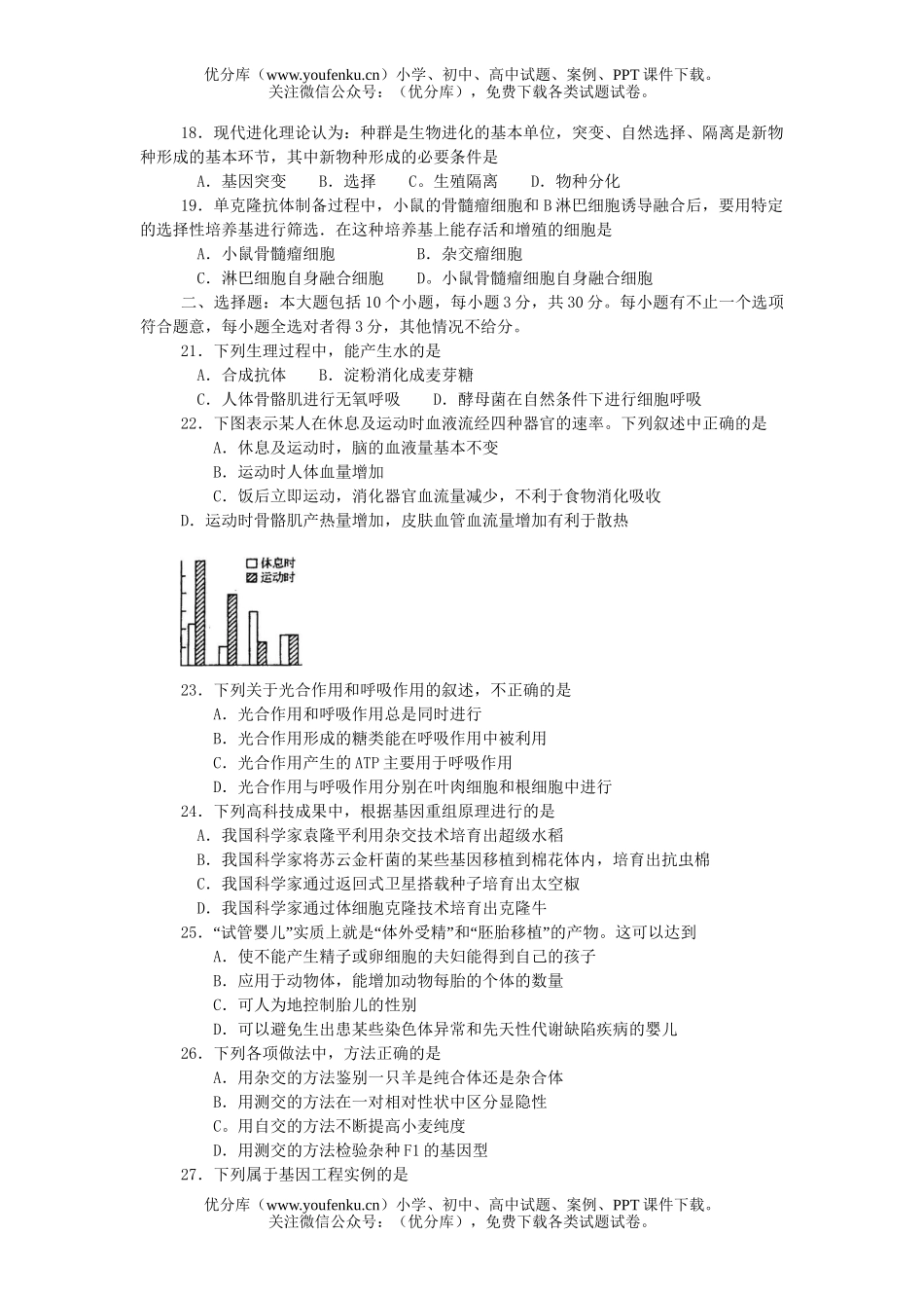 高中三年级生物毕业班综合测试卷_第3页