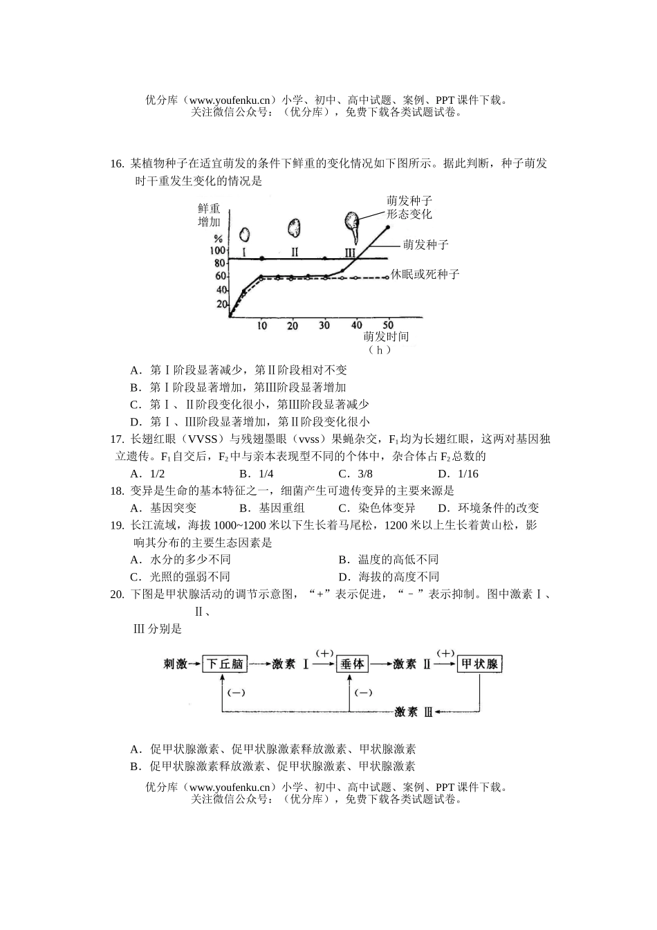 高中三年级生物学科上学期测试卷_第3页