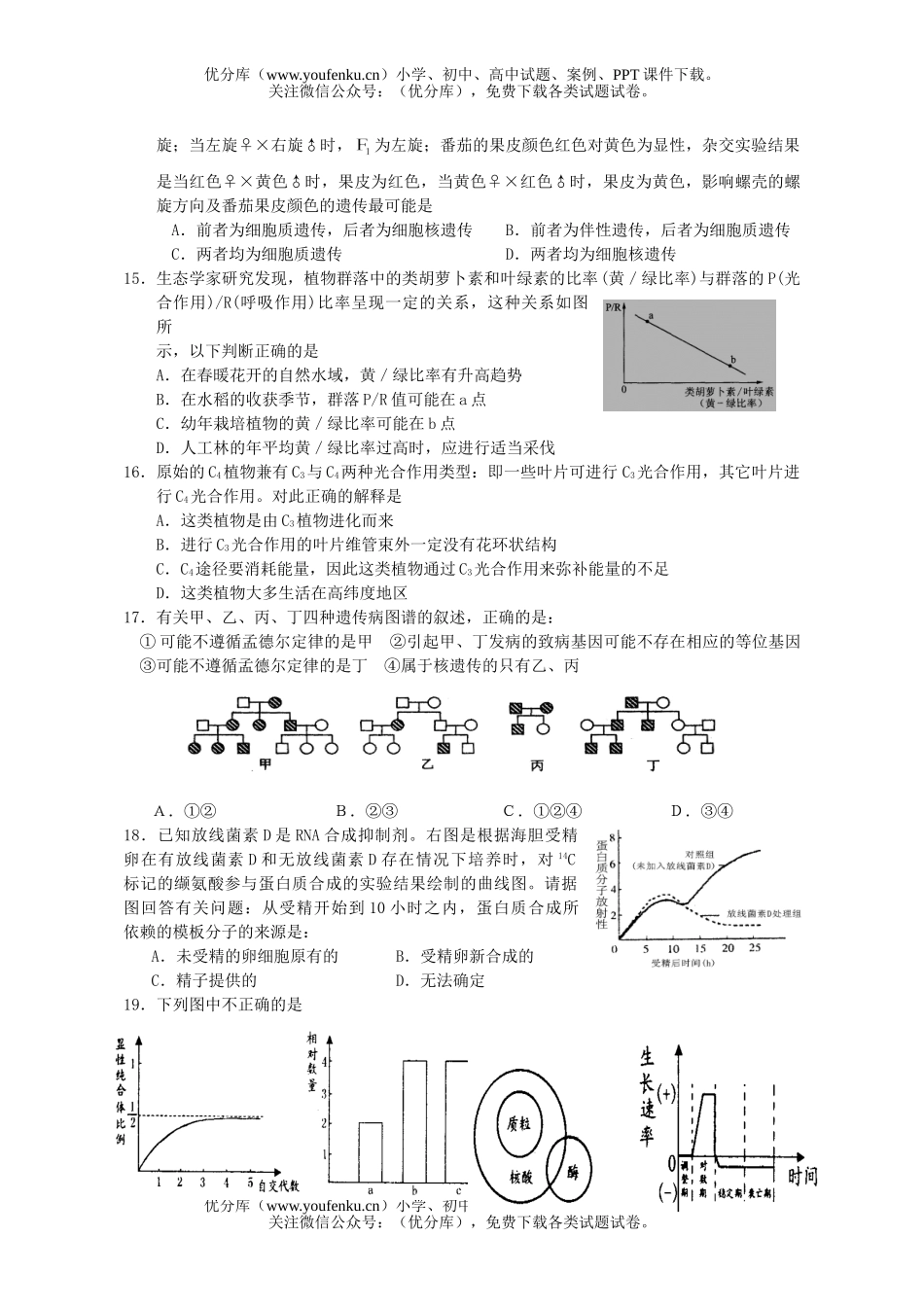 高中三年级生物复习测试卷_第3页