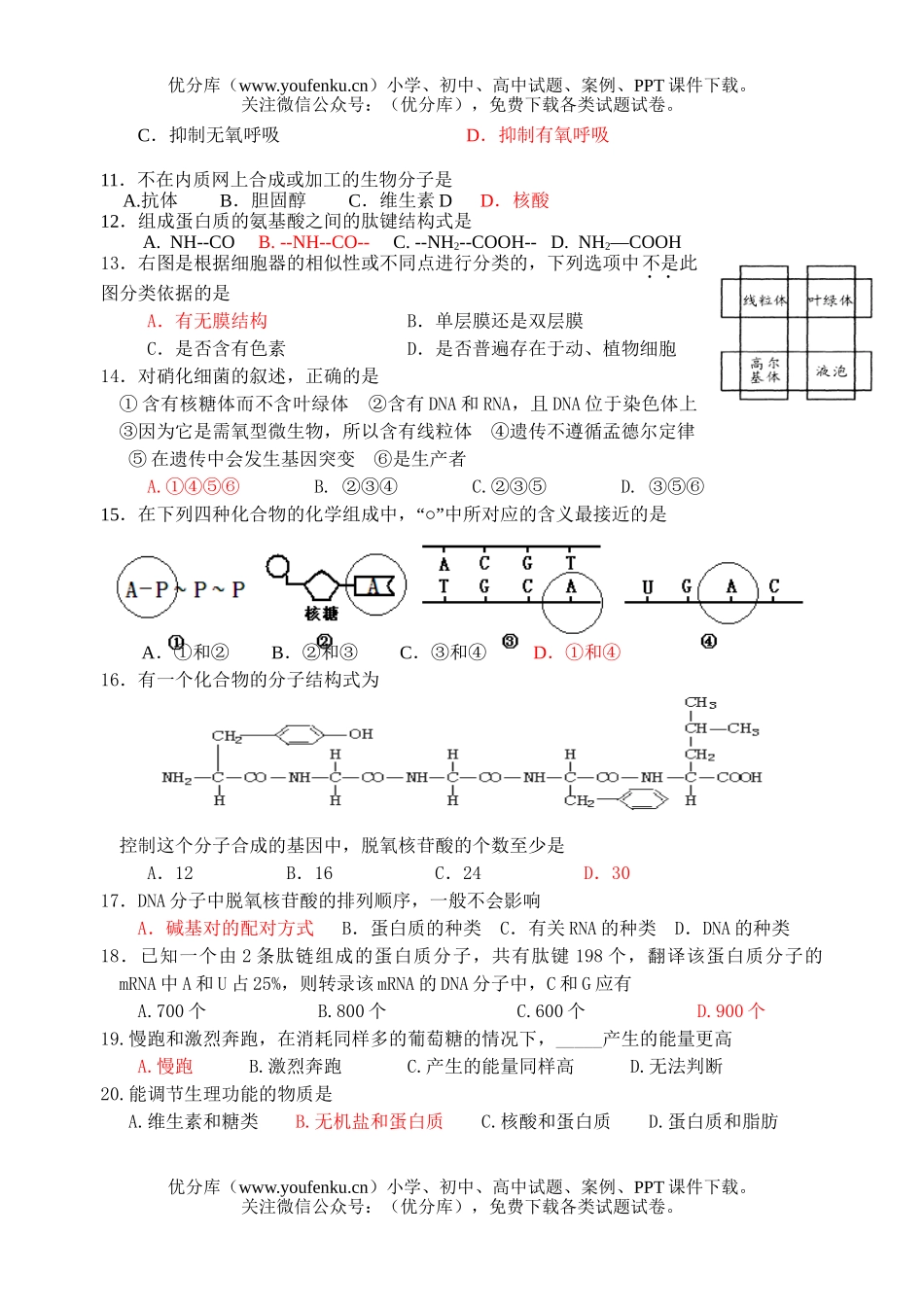 高中三年级生物综合测1试卷_第2页