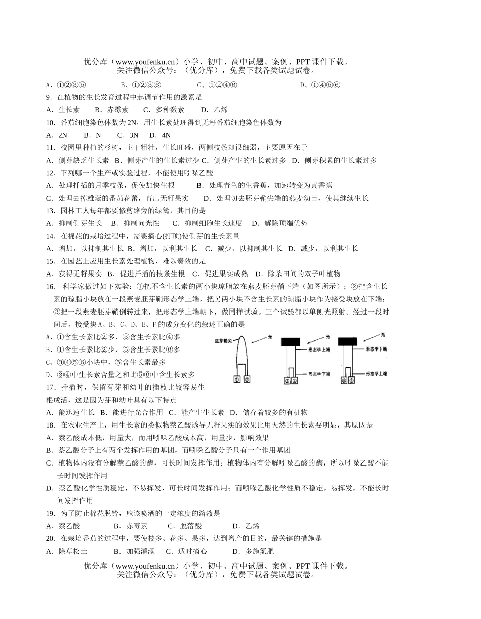 高中三年级生物植物生命活动调节练习试卷_第2页