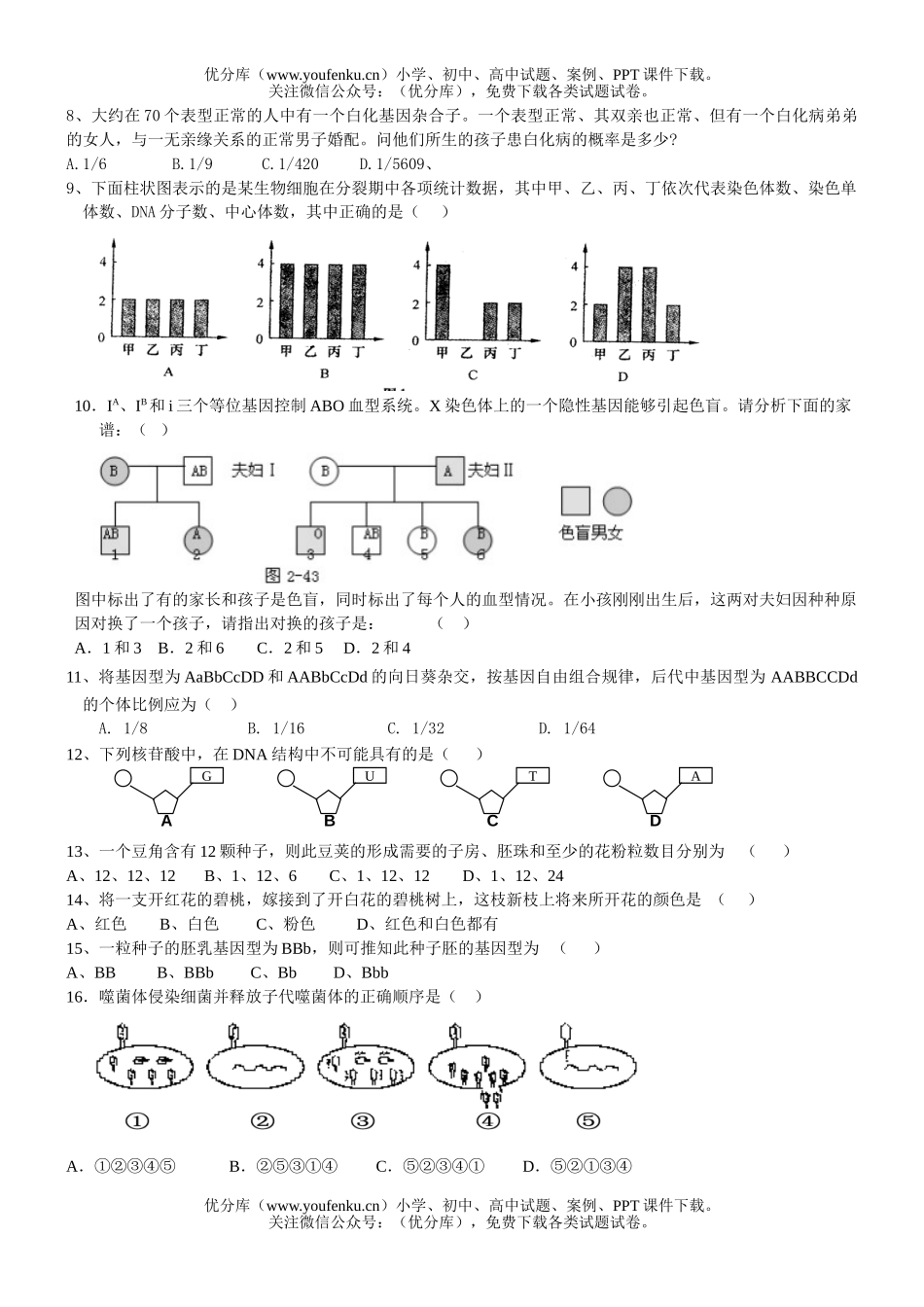 高中三年级生物级12月月考试卷_第1页