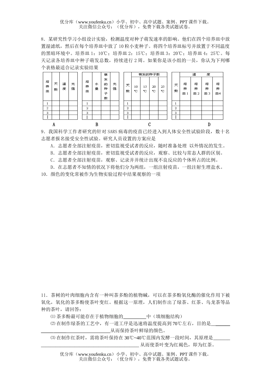 高中三年级生物新陈代谢训练题1试卷_第2页