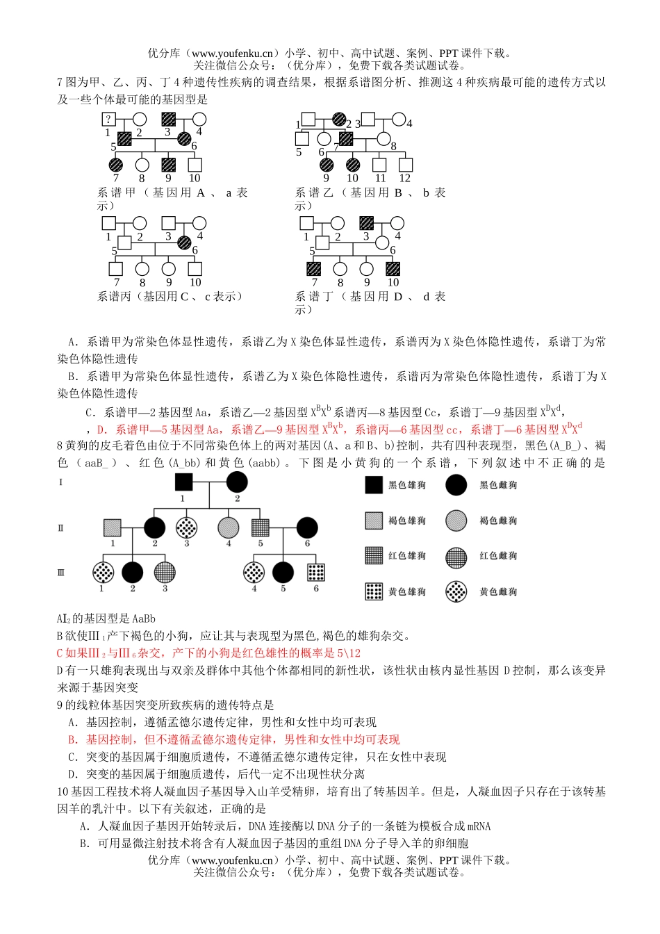 高中三年级生物上学期第七次周练试卷_第2页