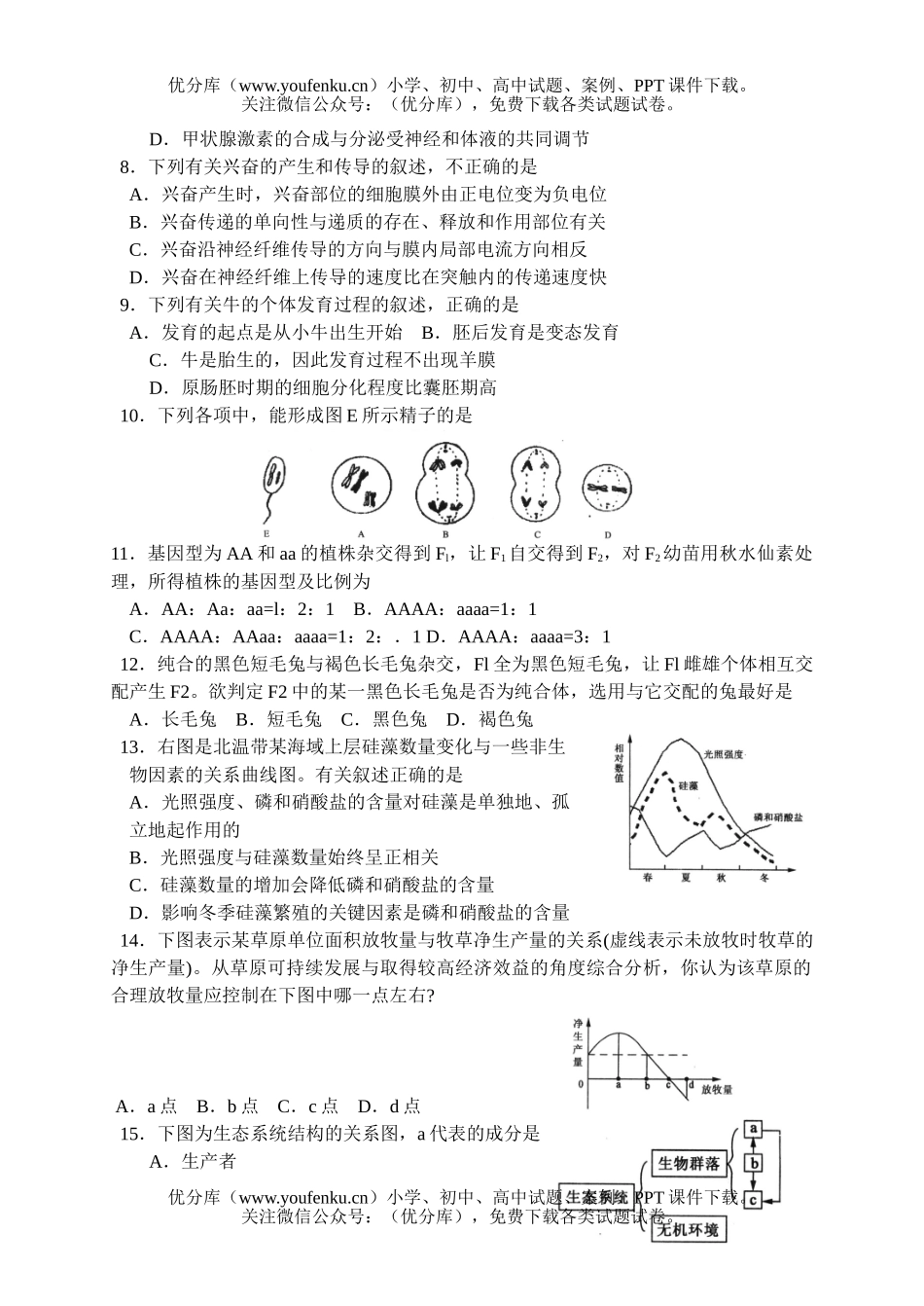 高中三年级生物高上学期调研考试卷_第2页