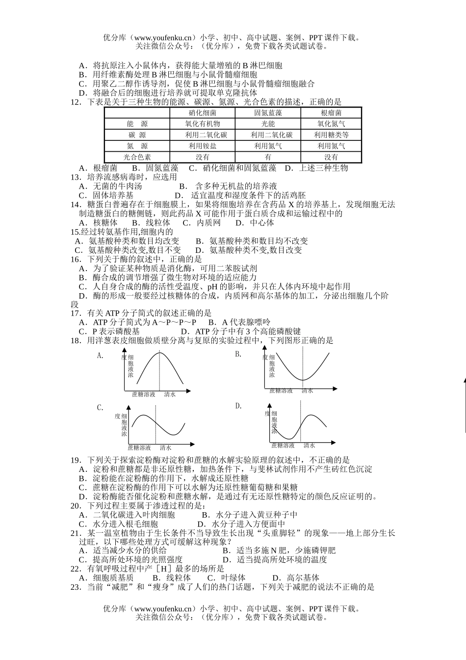 高中三年级生物高2月考检测测试卷_第2页