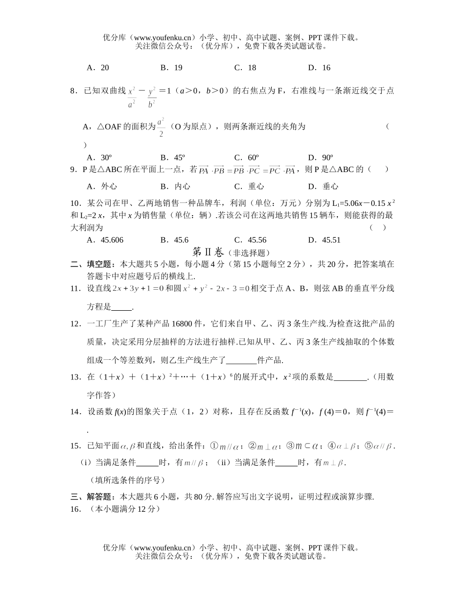 高考数学高考普通高等学校招生全国统一考试及答案(湖南卷·文)试卷_第2页