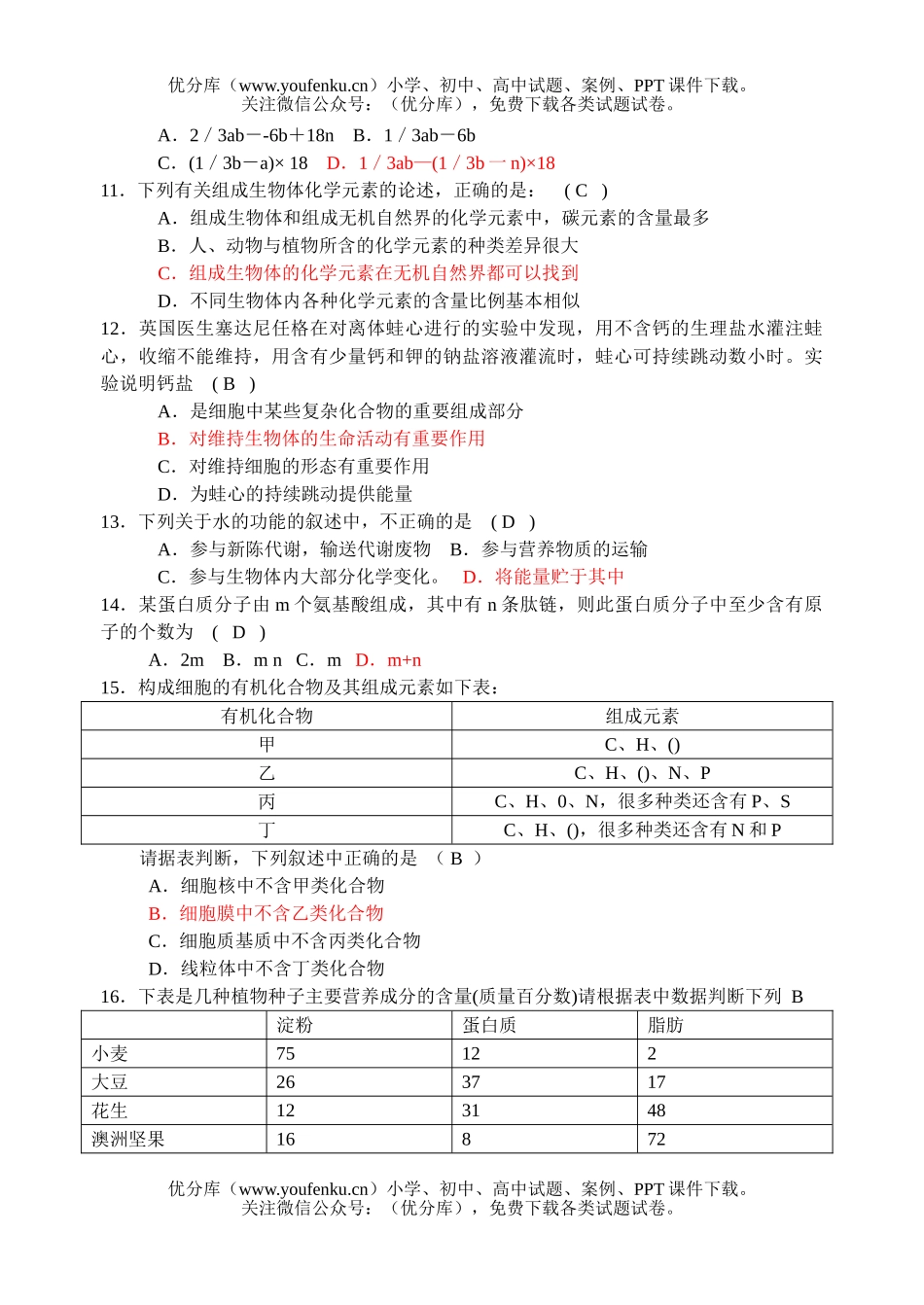 高中三年级生物选择题训练试卷_第2页