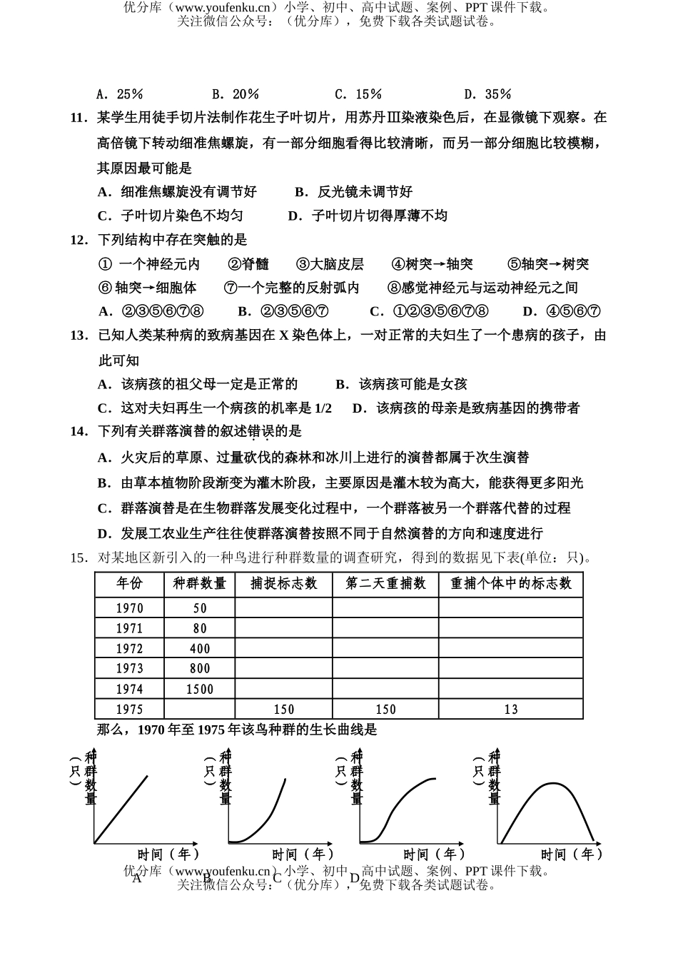 高中三年级生物上学期教学质量检测试卷_第3页