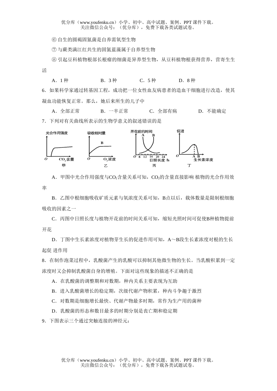 高中三年级生物十二月联考试卷_第2页