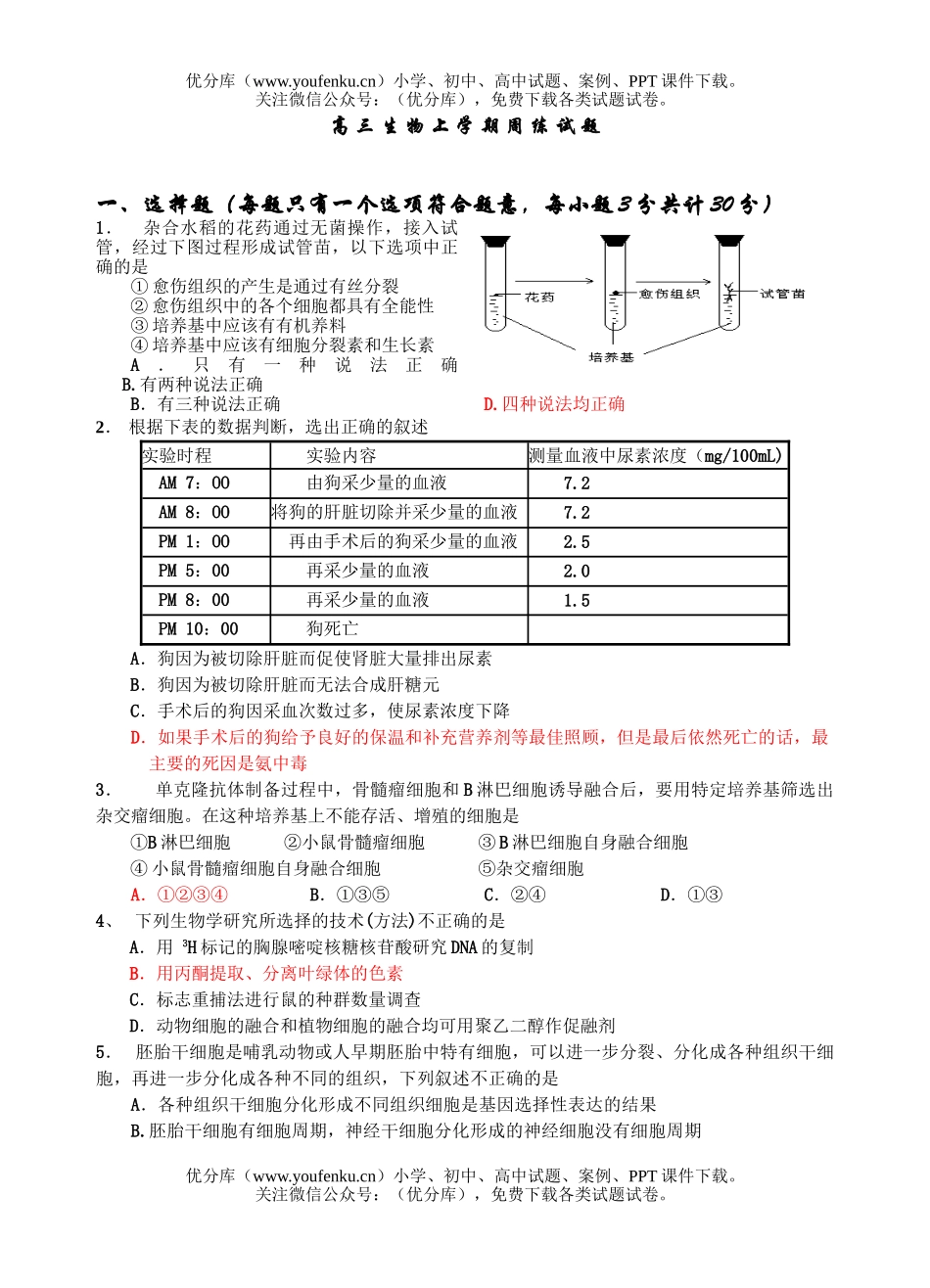 高中三年级生物上学期周练8试卷_第1页