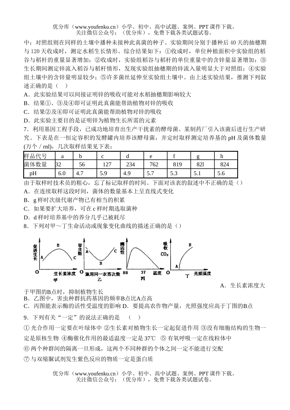 高中三年级生物尖子生辅导8试卷_第2页