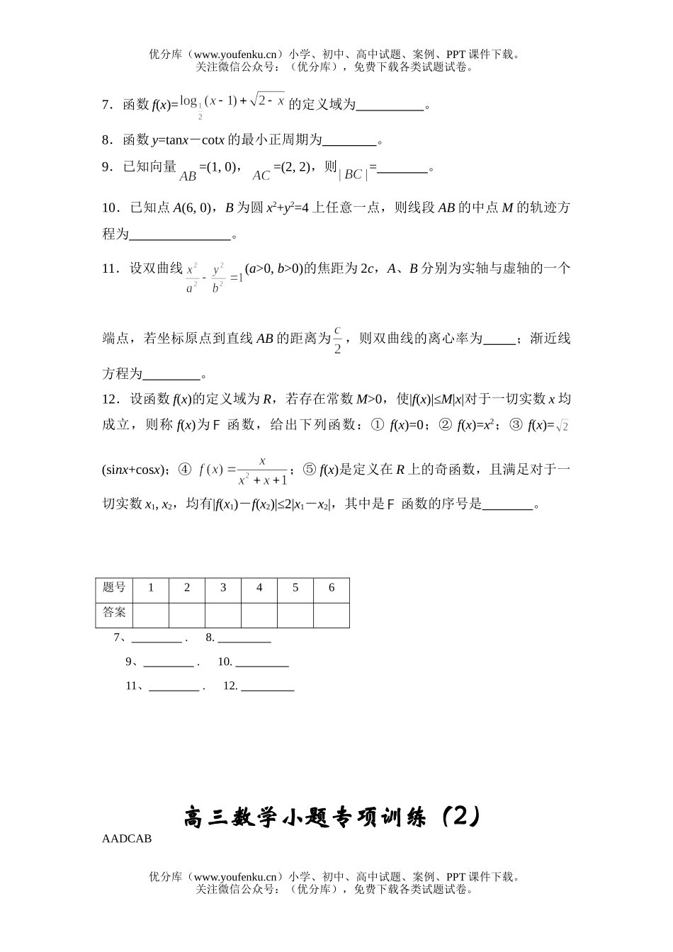 高考数学高考小题专项训练2试卷_第1页