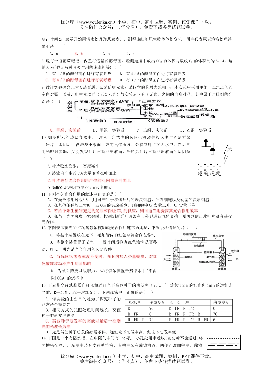 高中三年级生物第一轮复习单元测3试卷_第2页