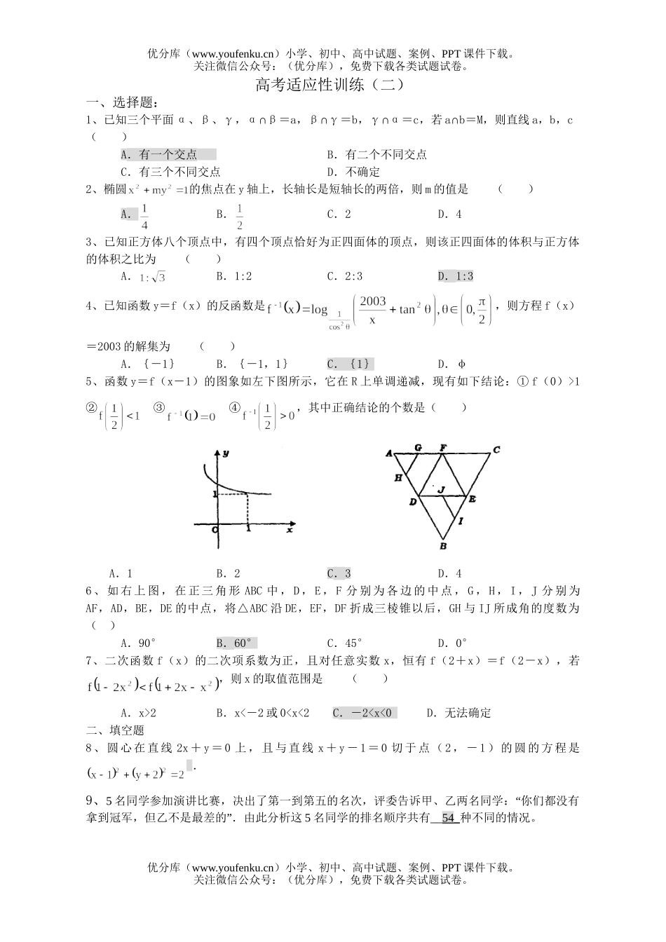 高考数学高考适应性训练(二)试卷_第1页