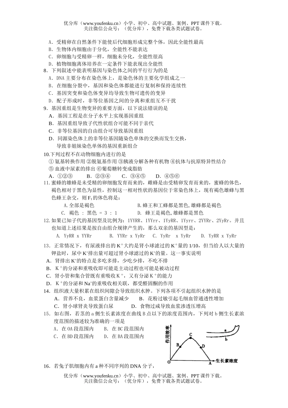 高中三年级生物第二学期模拟考试1试卷_第2页