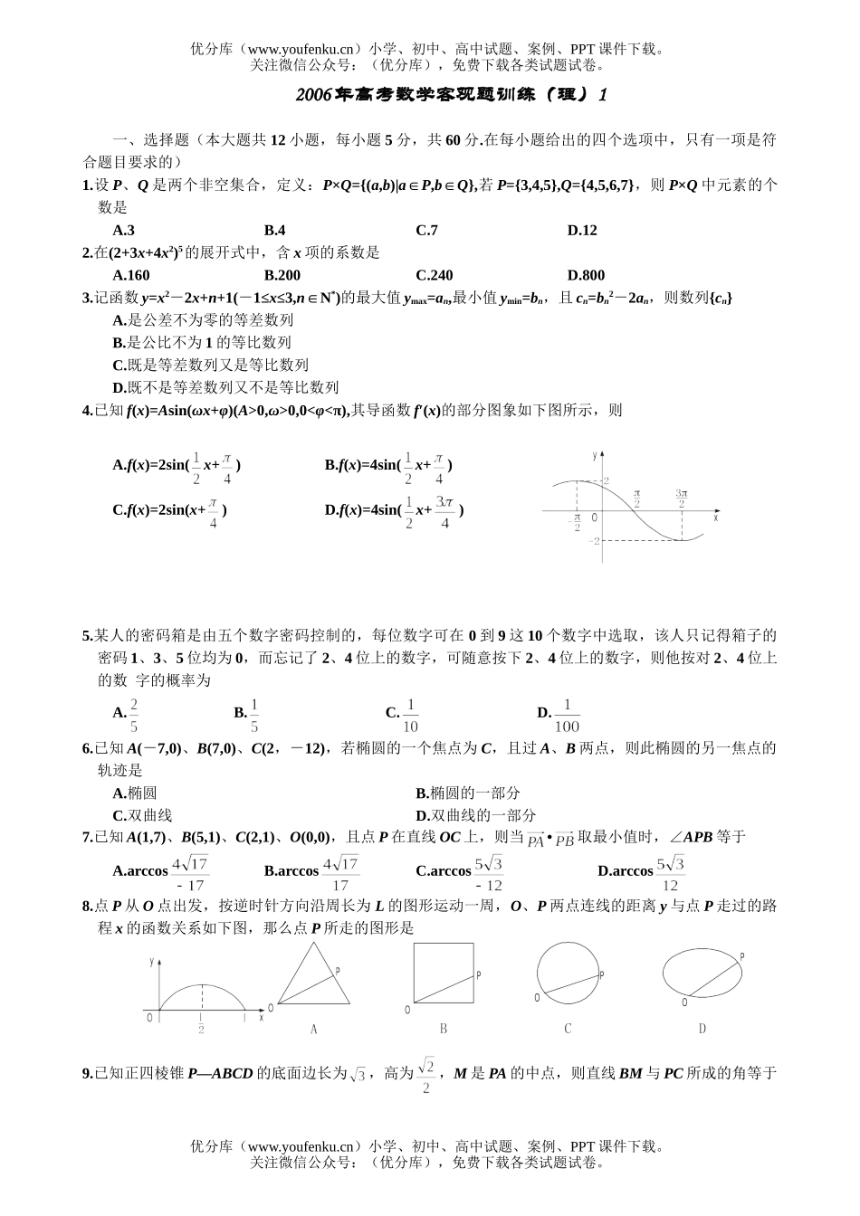 高考数学高考训练(理)1试卷_第1页