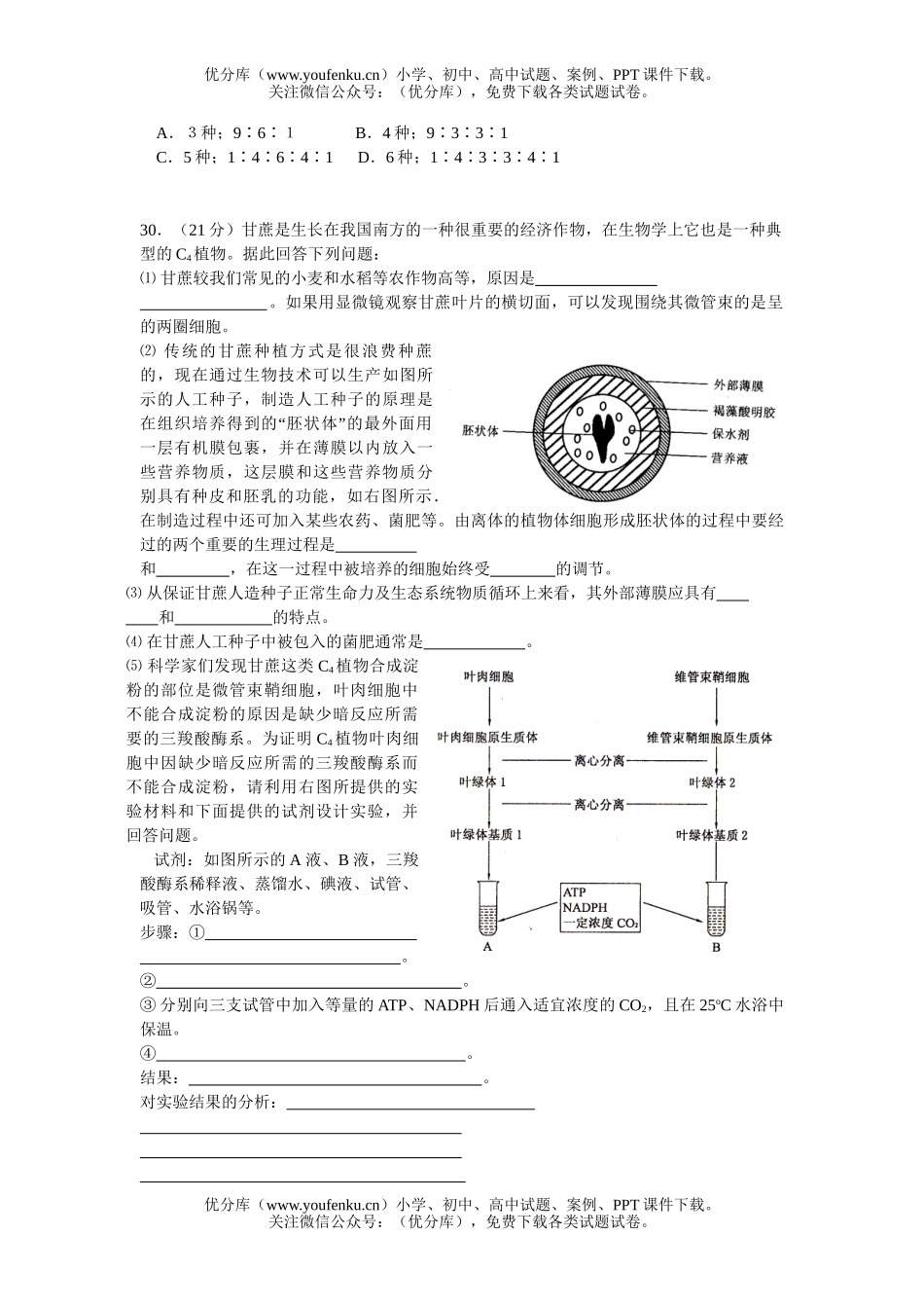 高中三年级生物上学期二检试卷_第2页
