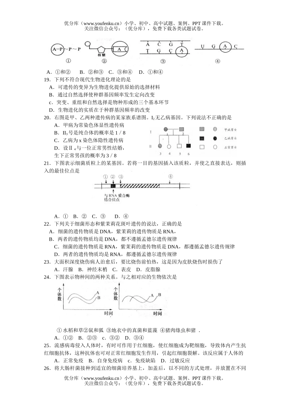 高中三年级生物第一次调研考试卷_第3页