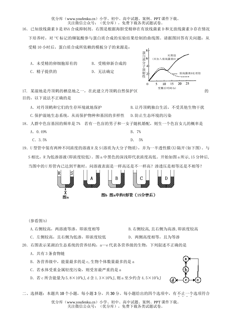 高中三年级生物高模拟测试卷_第3页