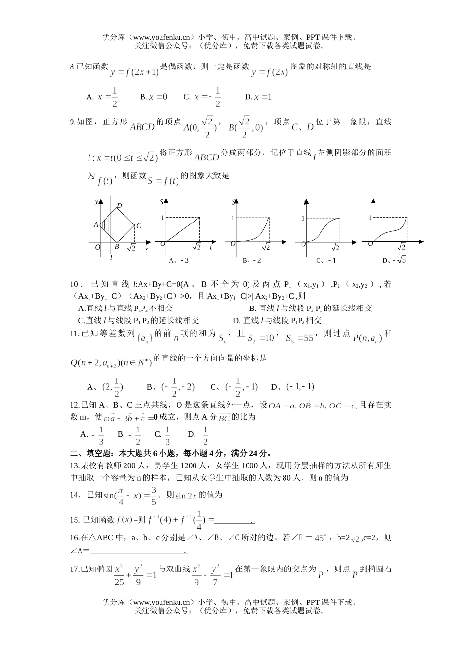 高考数学高考江都仙城中学月考试卷_第2页