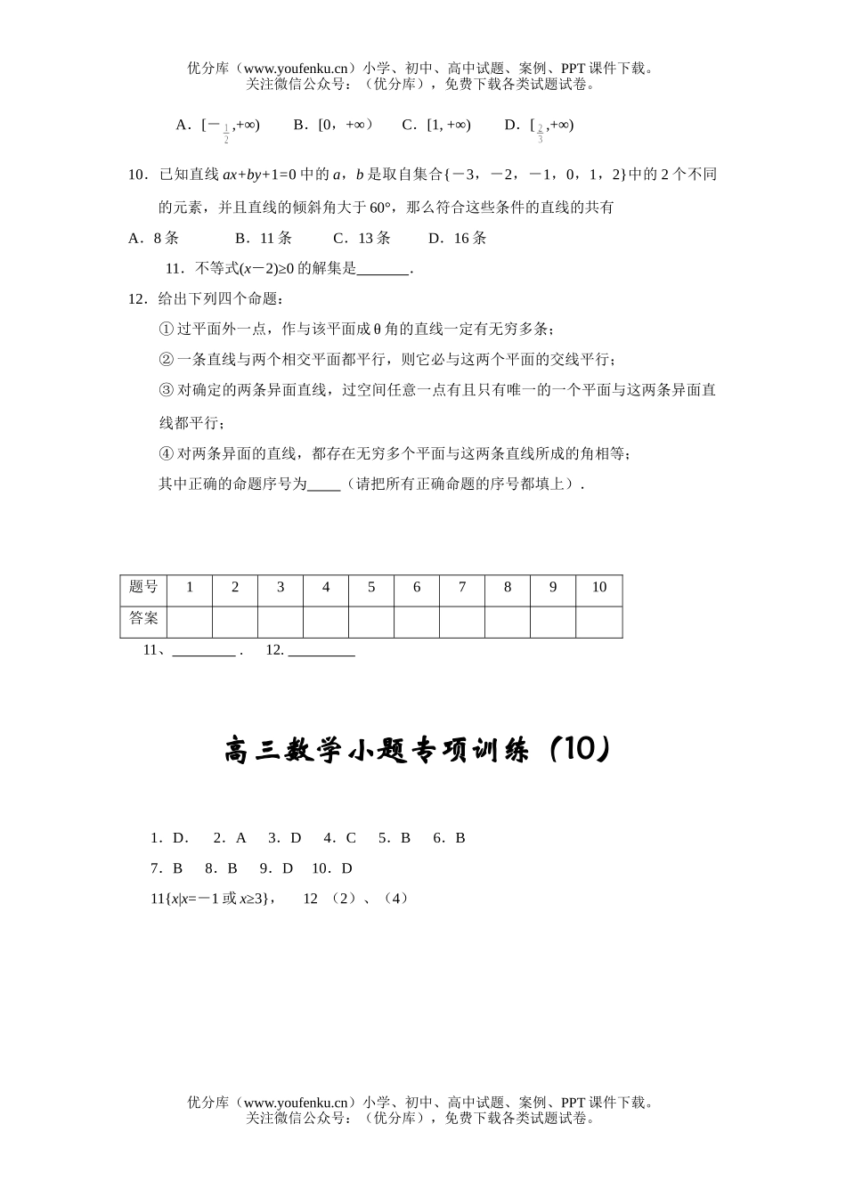高考数学高考选择填空专项训练10试卷_第2页