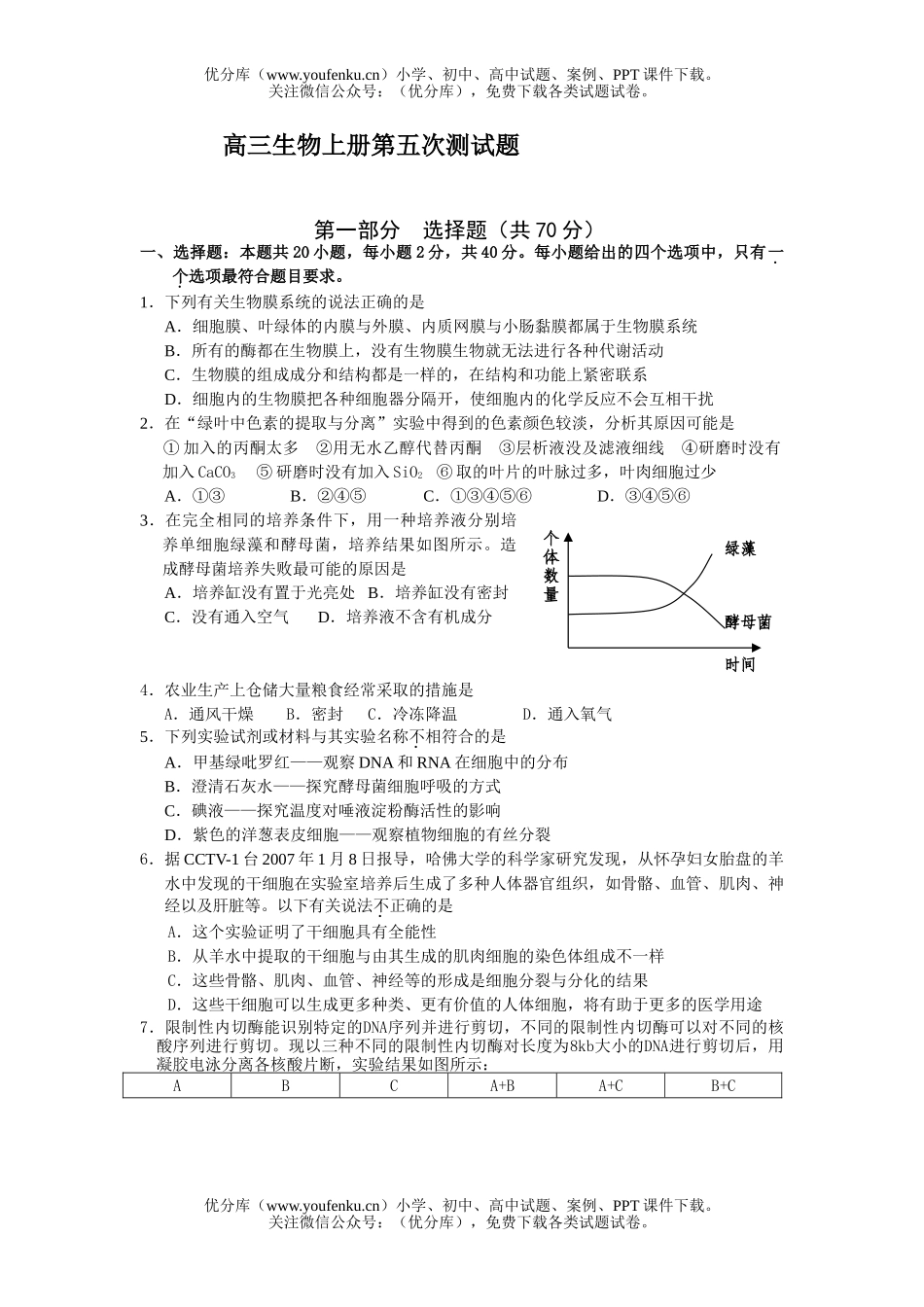 高中三年级生物上册第五次测试卷_第1页