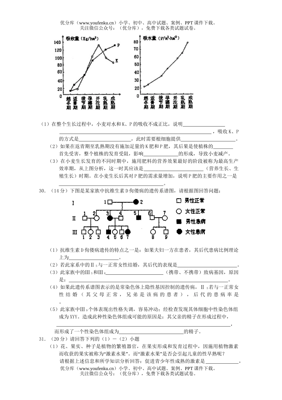 高中三年级生物适应性训练7试卷_第2页