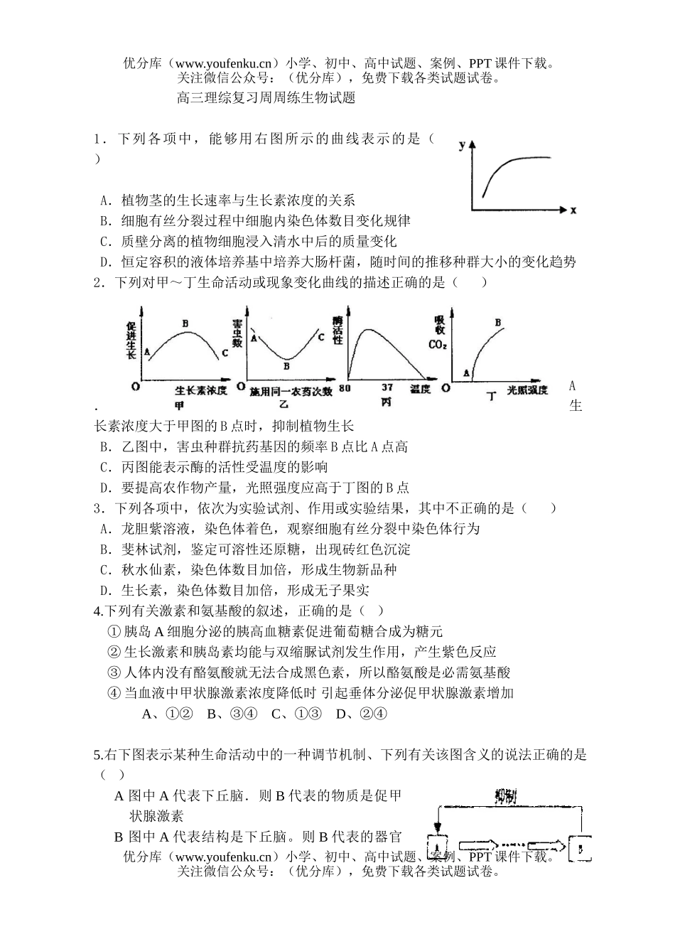 高中三年级生物理综复习周周练试卷_第1页