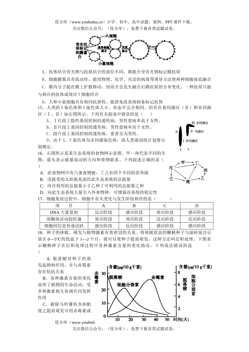 高中三年级生物高考上学期模拟试卷_第3页
