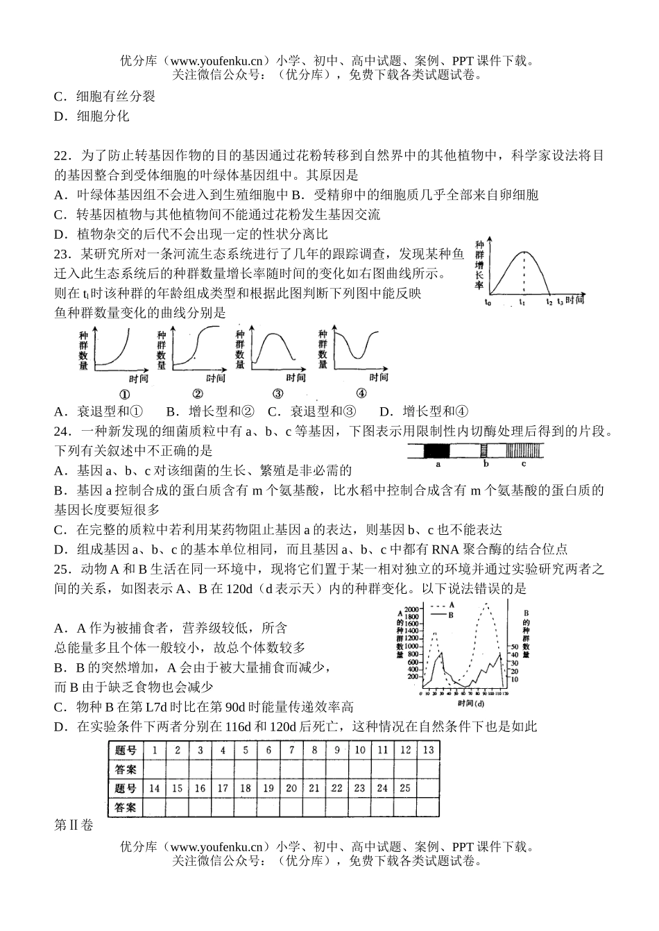高中三年级生物高考模拟示范卷6试卷_第3页
