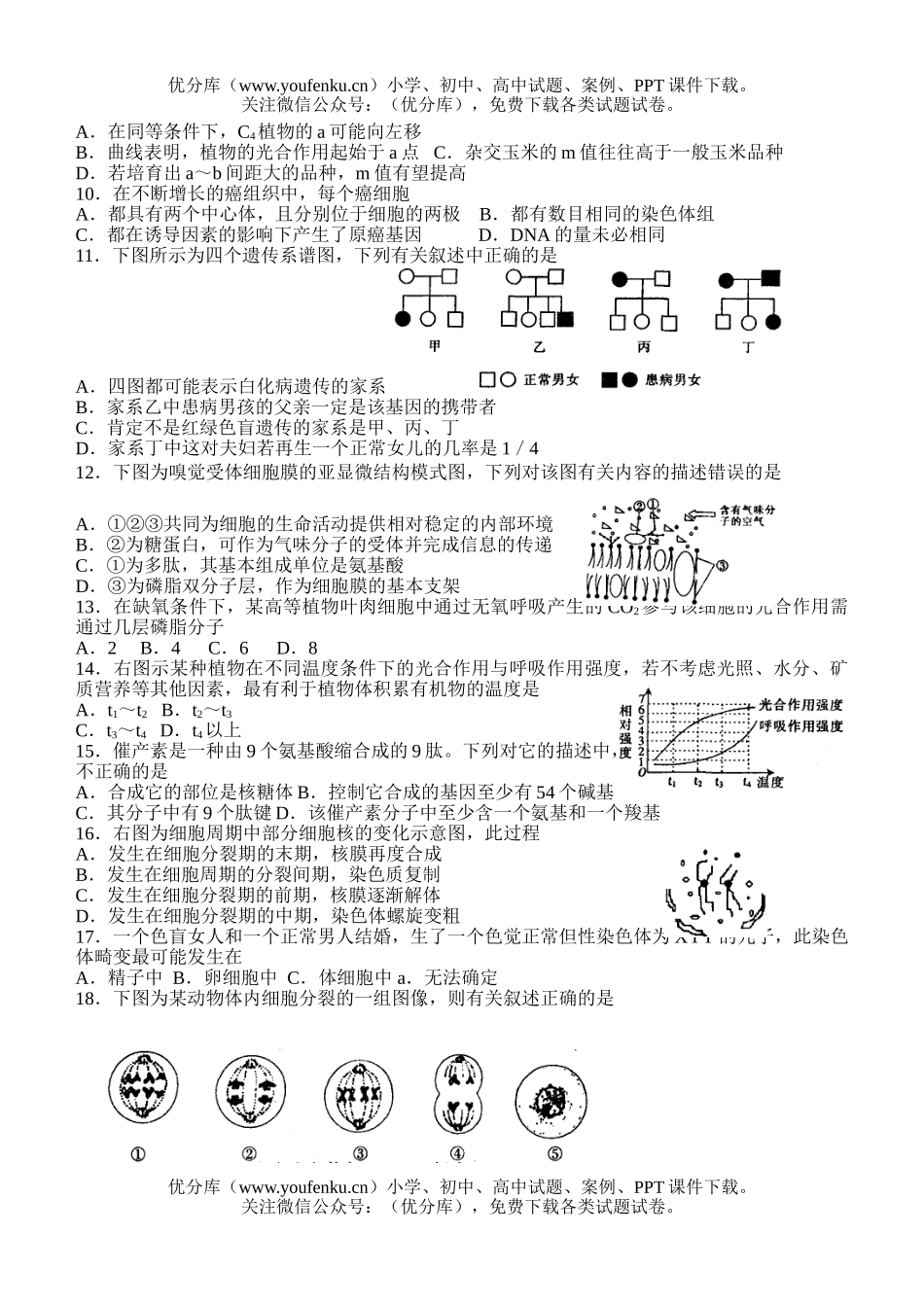 高中三年级生物高考模拟示范卷2试卷_第2页