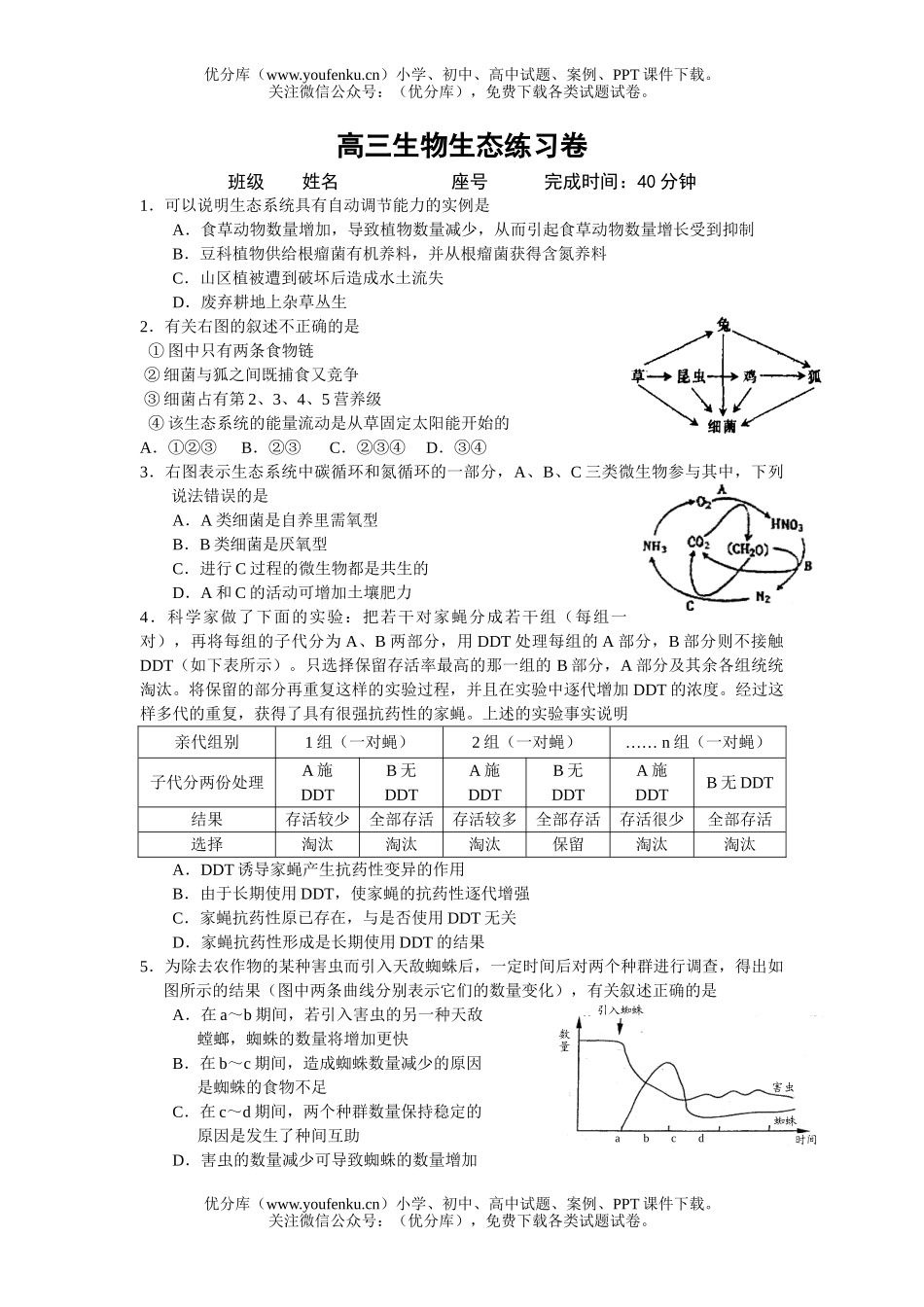 高中三年级生物生态练习试卷_第1页