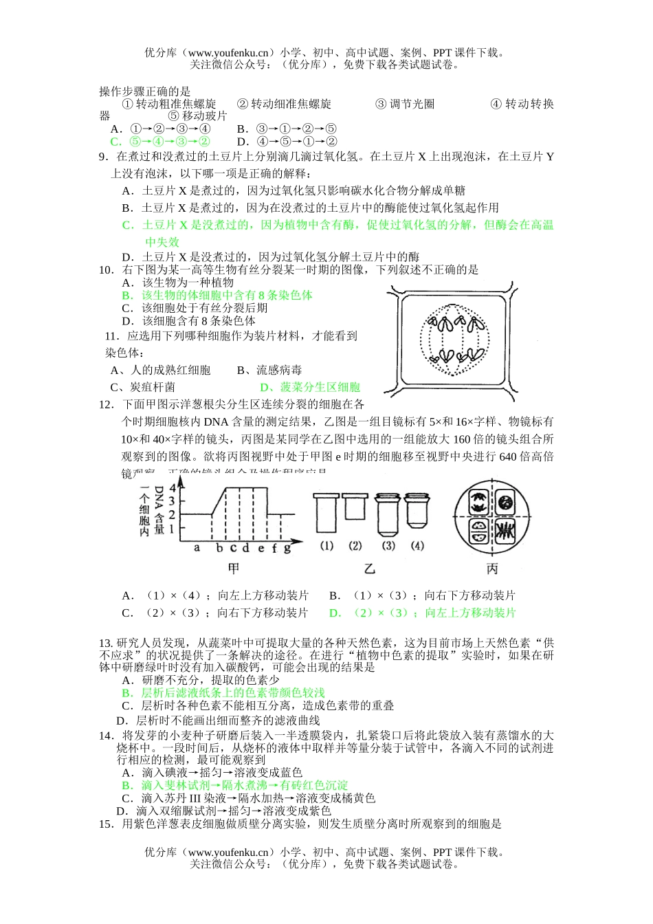 高中三年级生物实验专题调研试卷_第2页