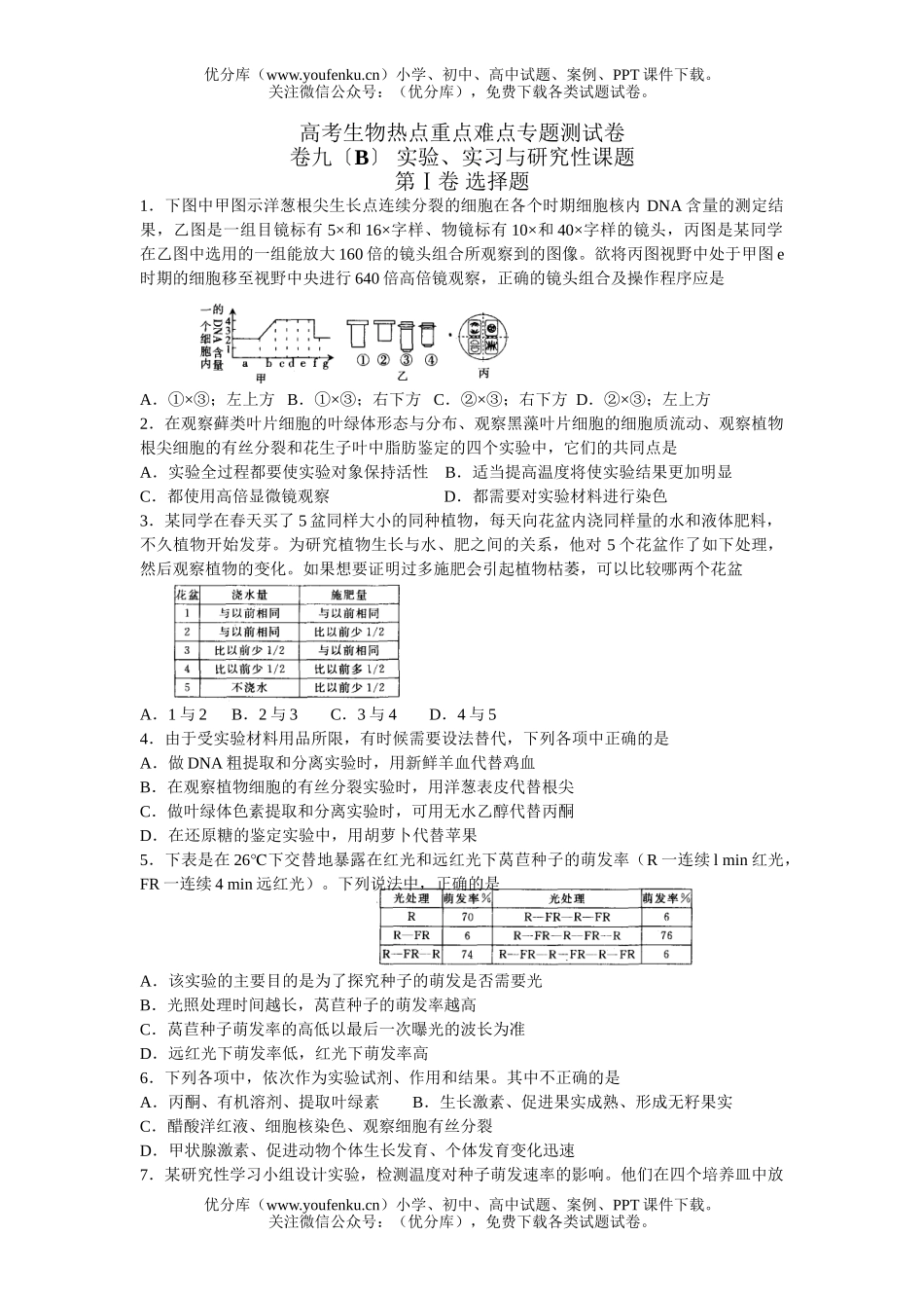 高中三年级生物高考热点重点难点专题测9B试卷_第1页
