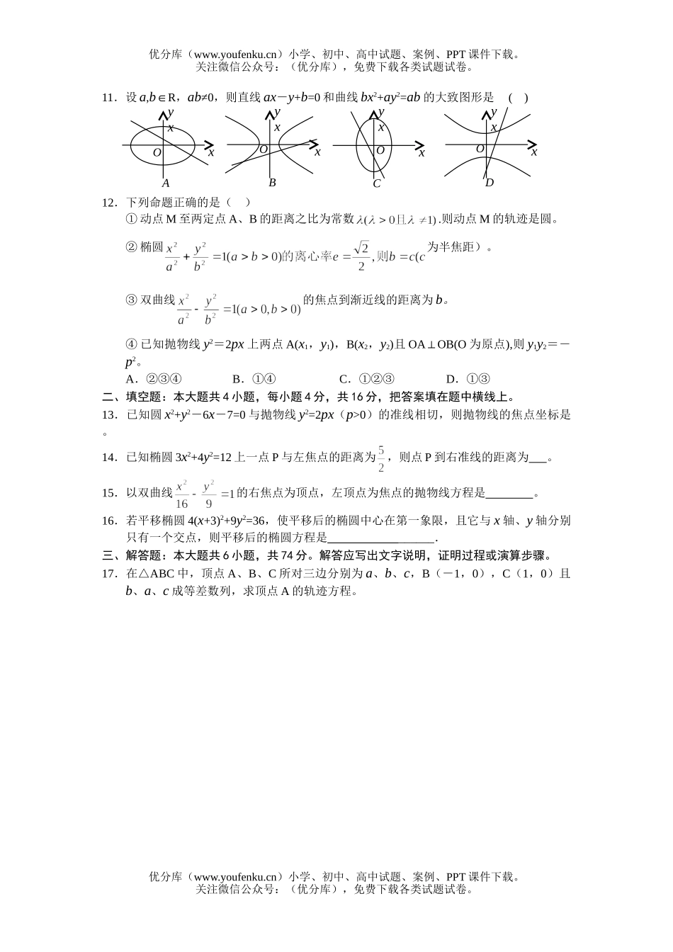 高考数学高考复习之八圆锥曲线方程试卷_第2页
