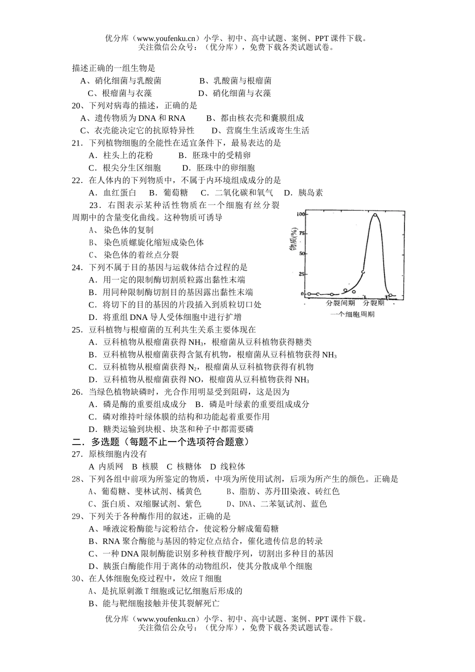 高中三年级生物第一模模拟试卷_第3页