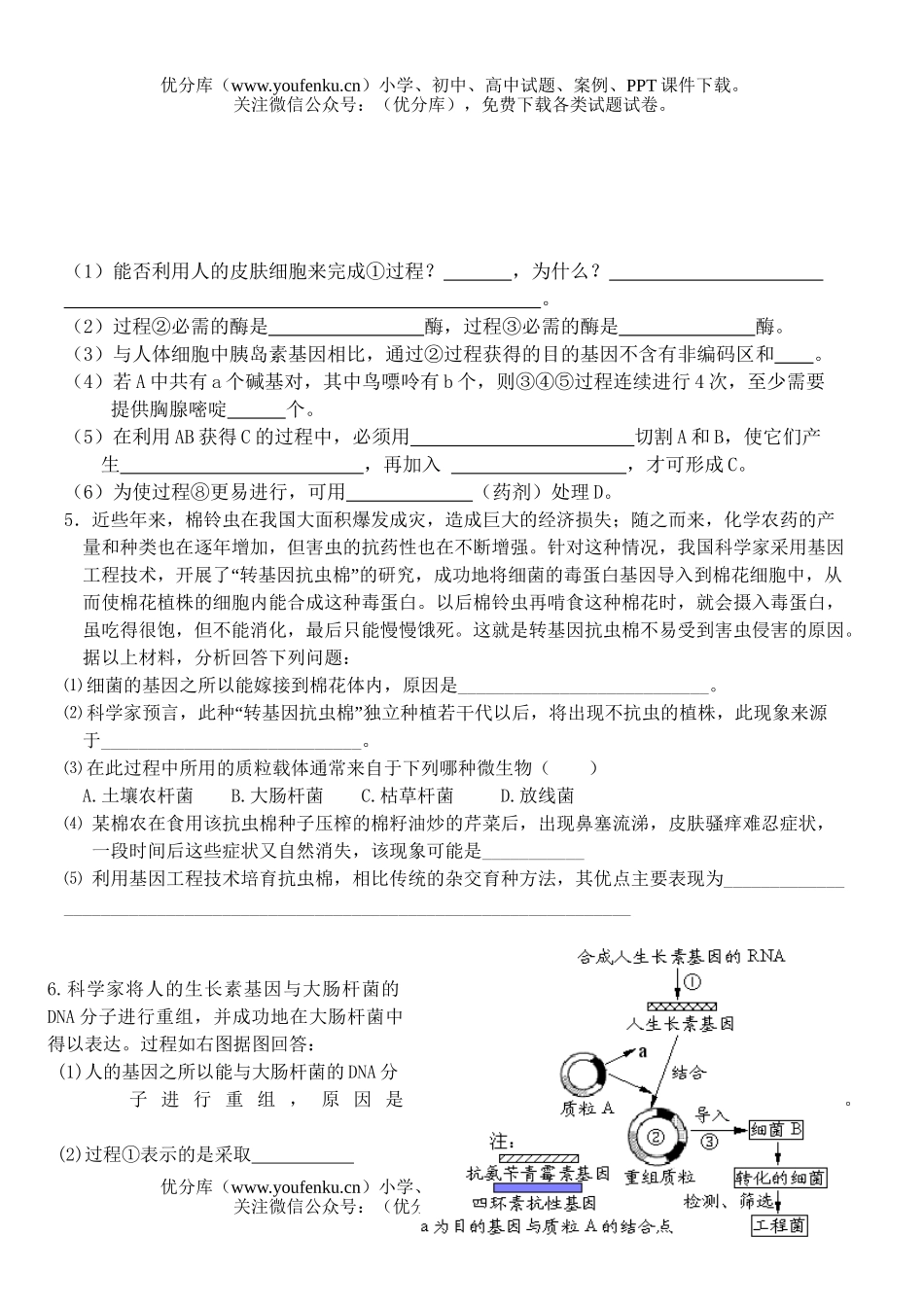 高中三年级生物基因工程测练题试卷_第2页