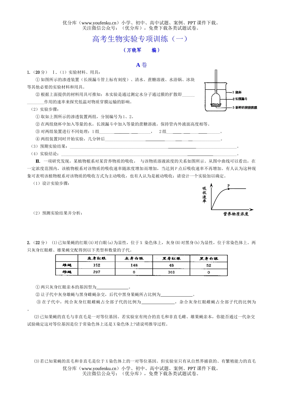 高中三年级生物高考实验专项训练试卷_第1页
