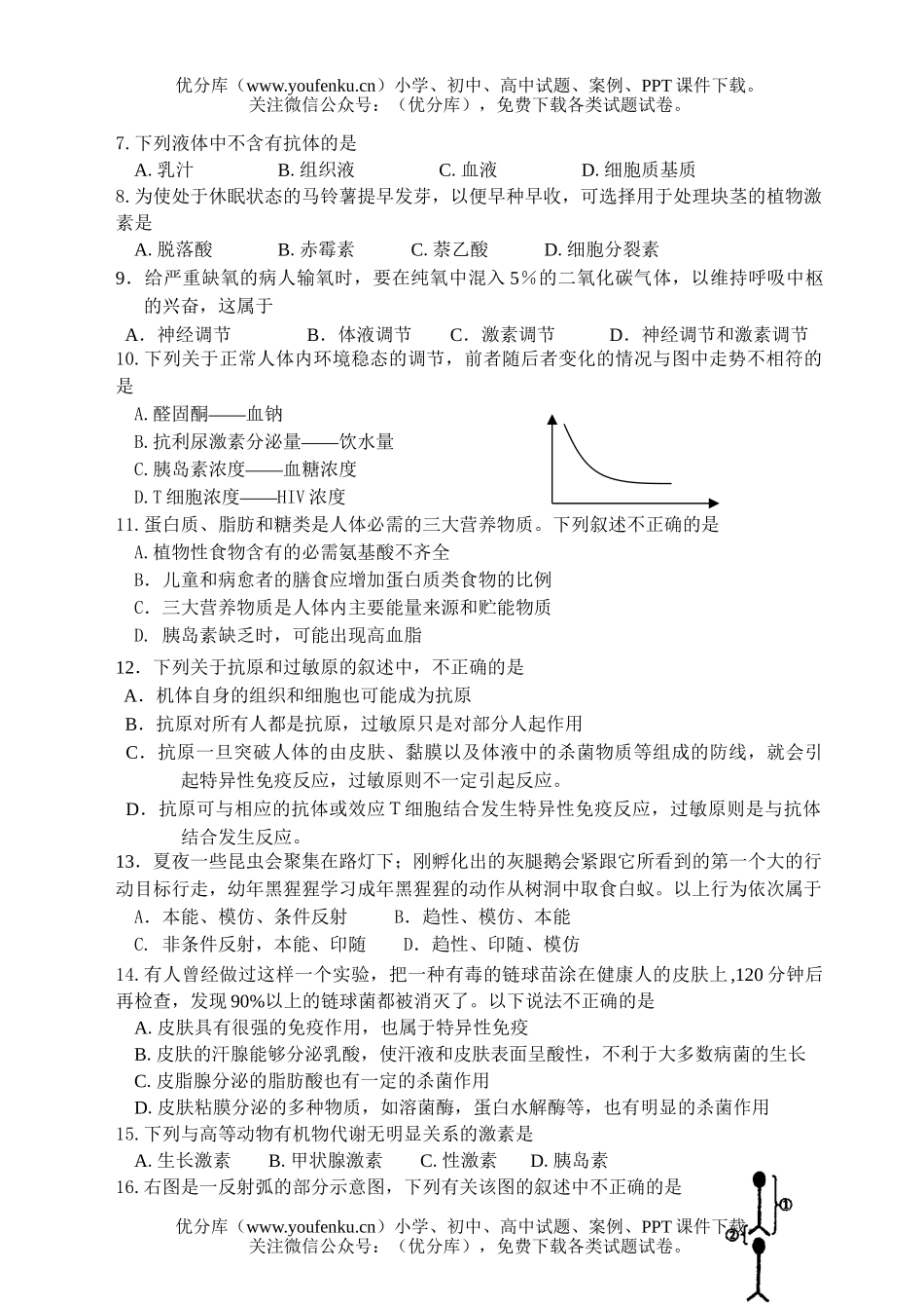 高中三年级生物生命活动的调节专题练习试卷_第2页