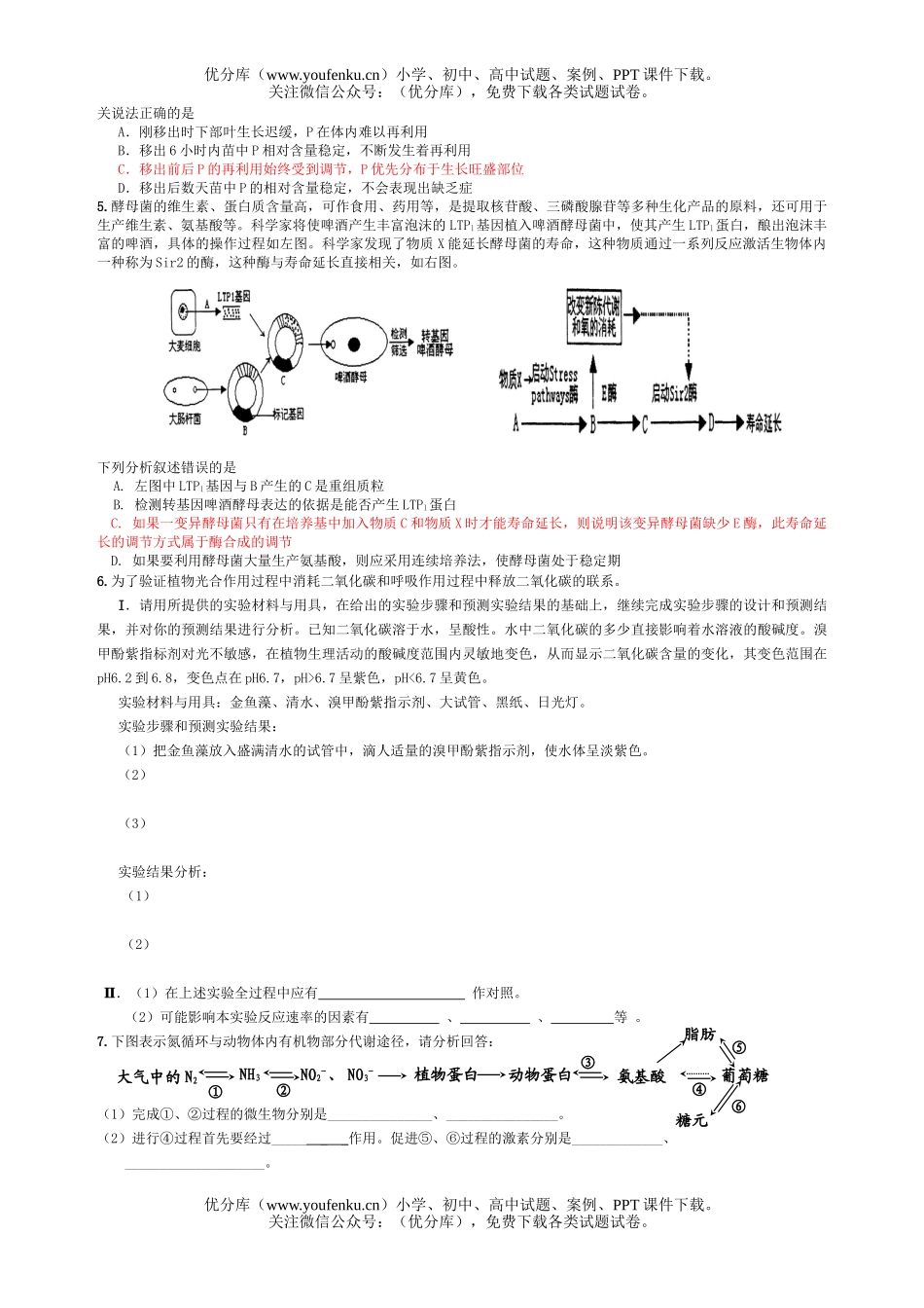高中三年级生物实验及设计基础综合测试3试卷_第3页